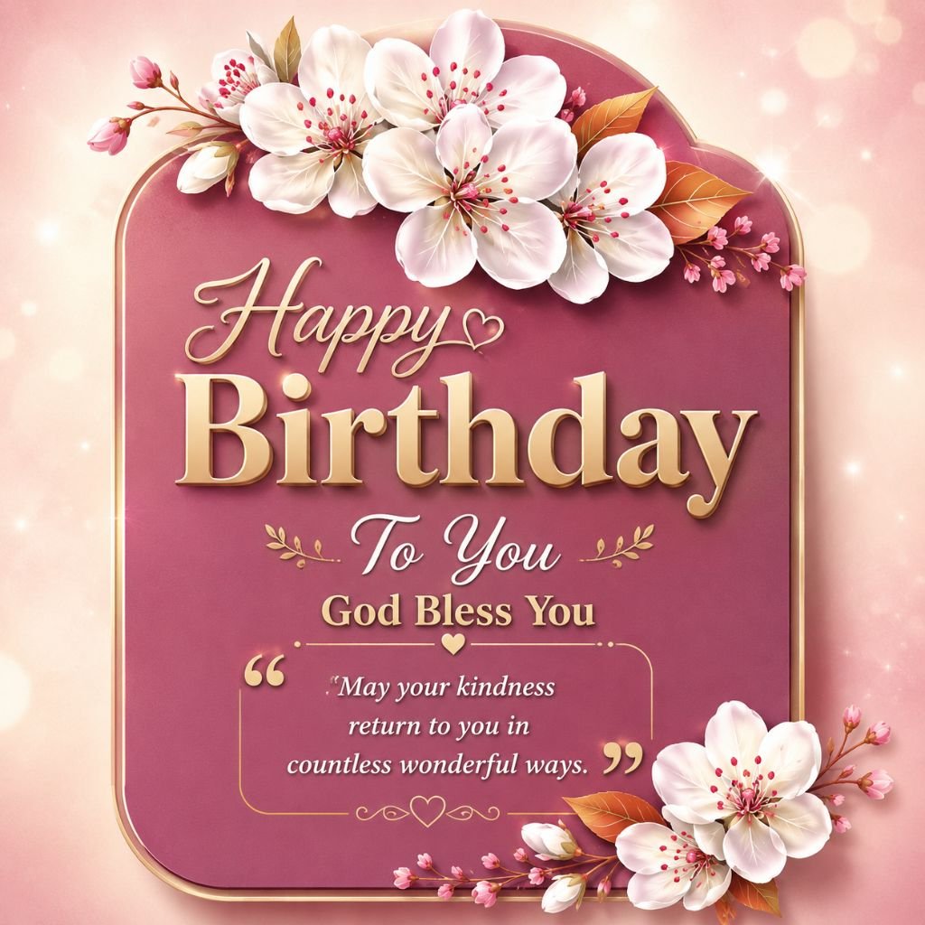 happy birthday floral greeting card with blessings