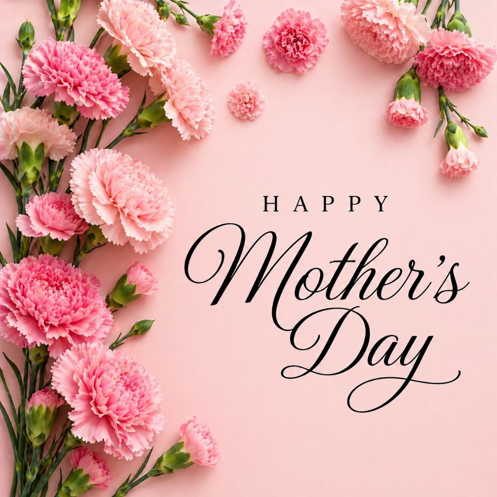 happy mothers day card with pink carnation flowers