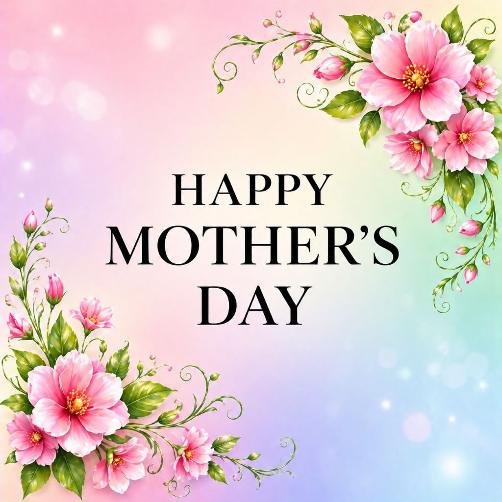 happy mothers day floral card with elegant pink flowers