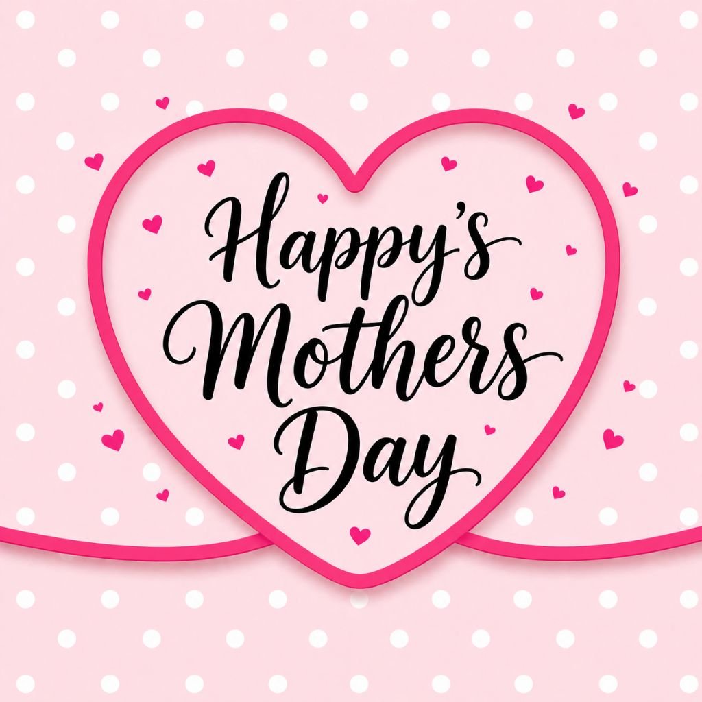 happy mothers day heart design with pink polka dot background