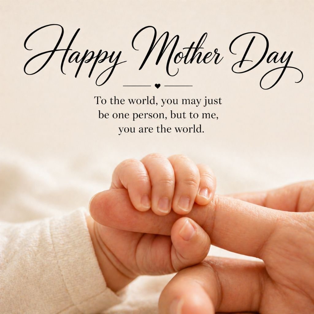 happy mothers day quote with baby holding mothers finger