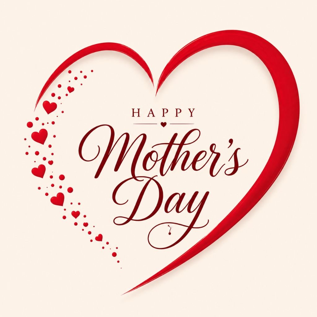 happy mothers day red heart design with elegant