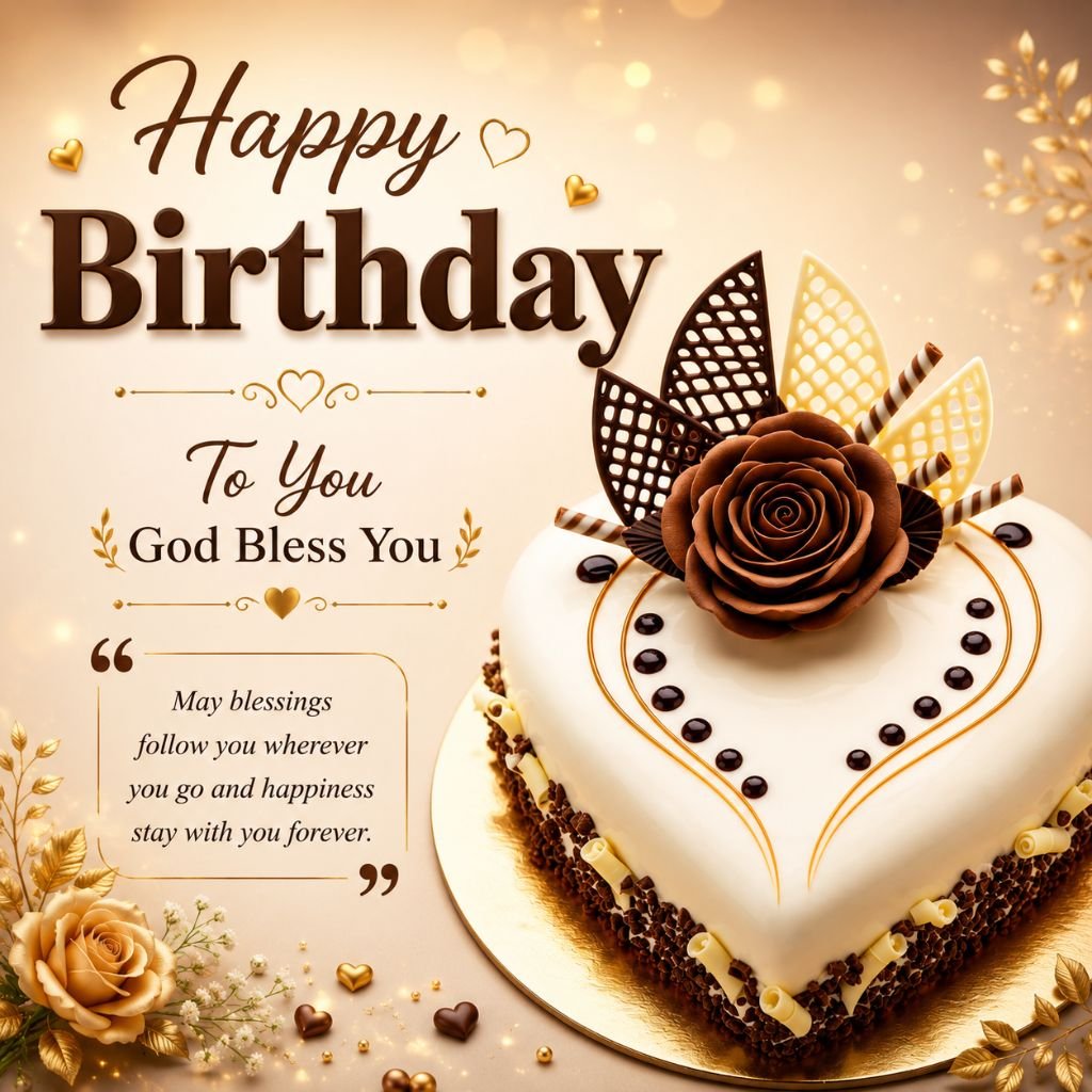 heart cake image with simple birthday blessings