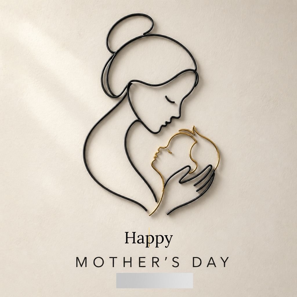 mothers day line art with mother and baby