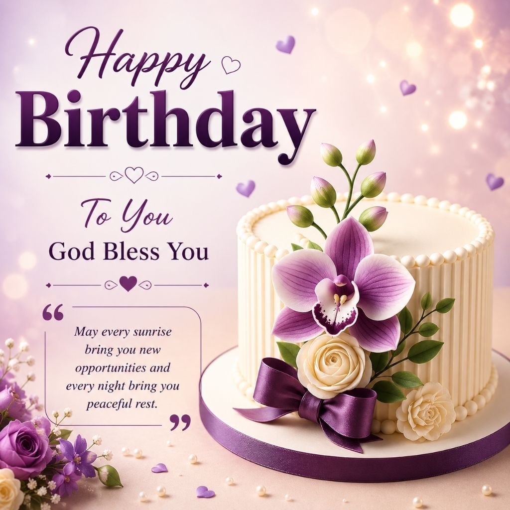 orchid flower cake image with birthday blessings