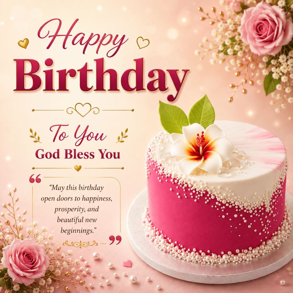 pink floral cake image with simple birthday wishes