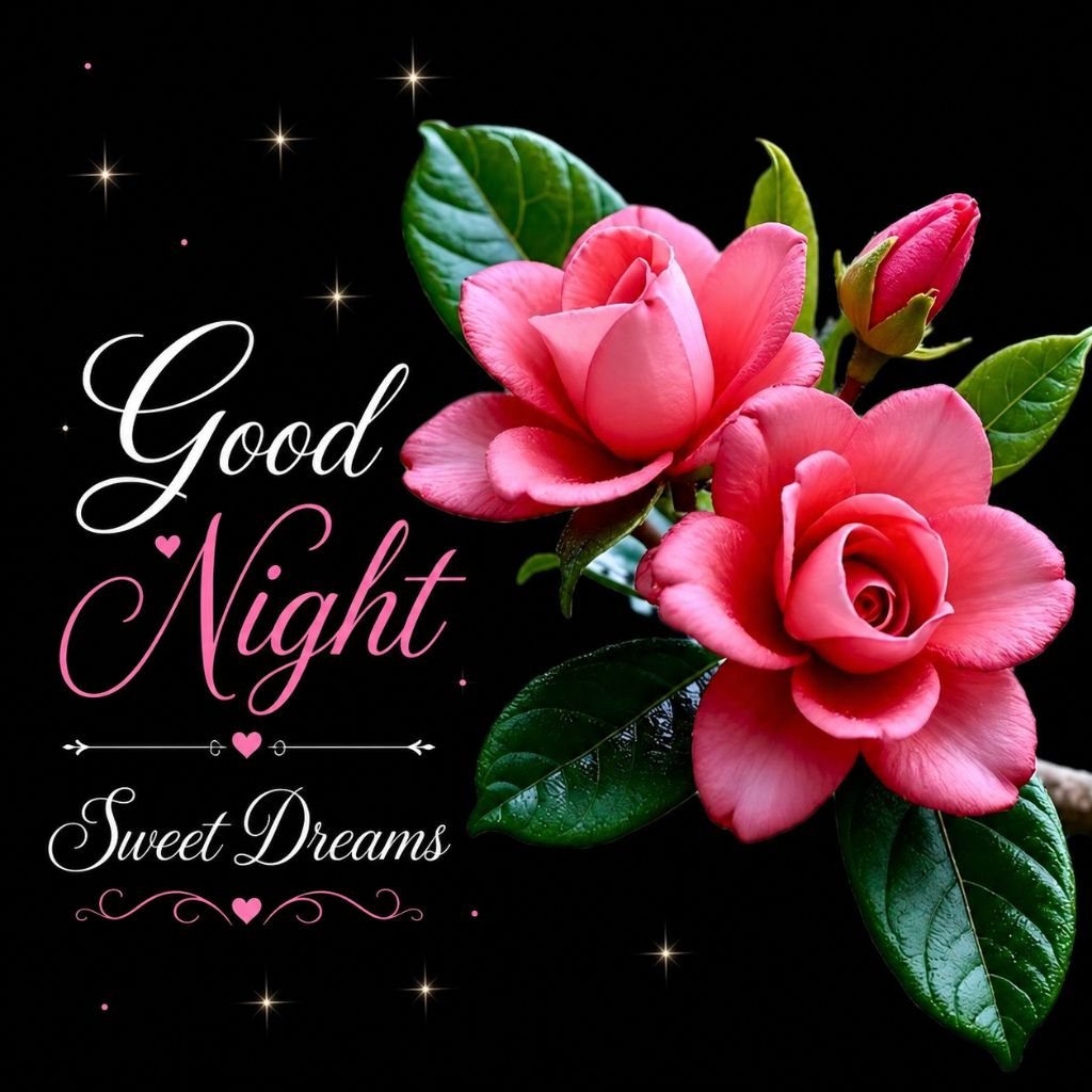 pink floral good night image