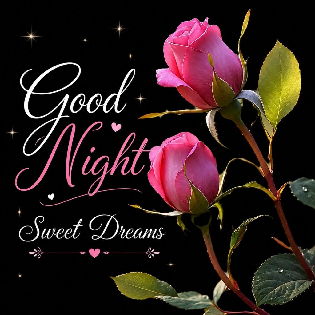 pink rose good night wishes image