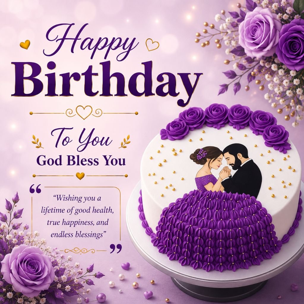 purple rose cake image with blessings