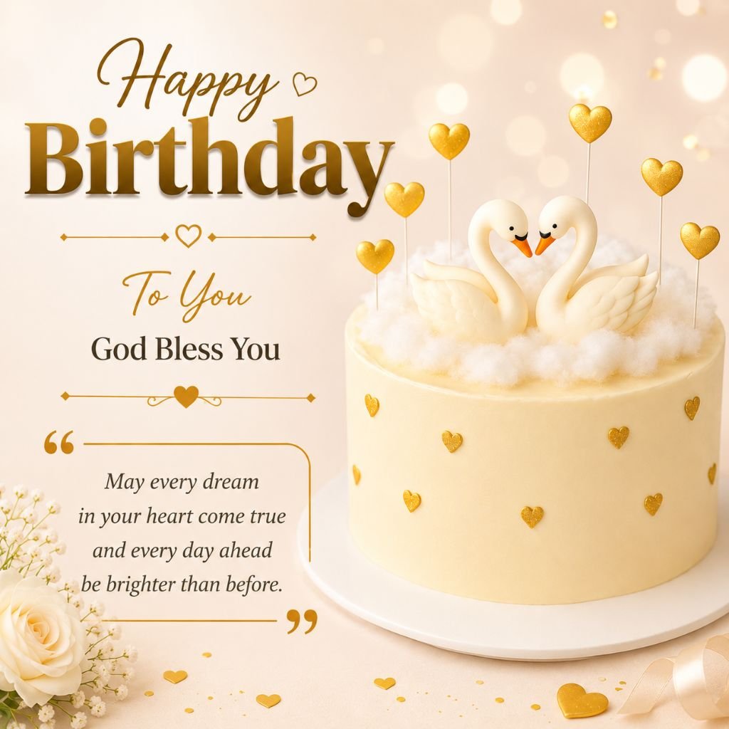 swan cake image with birthday blessings