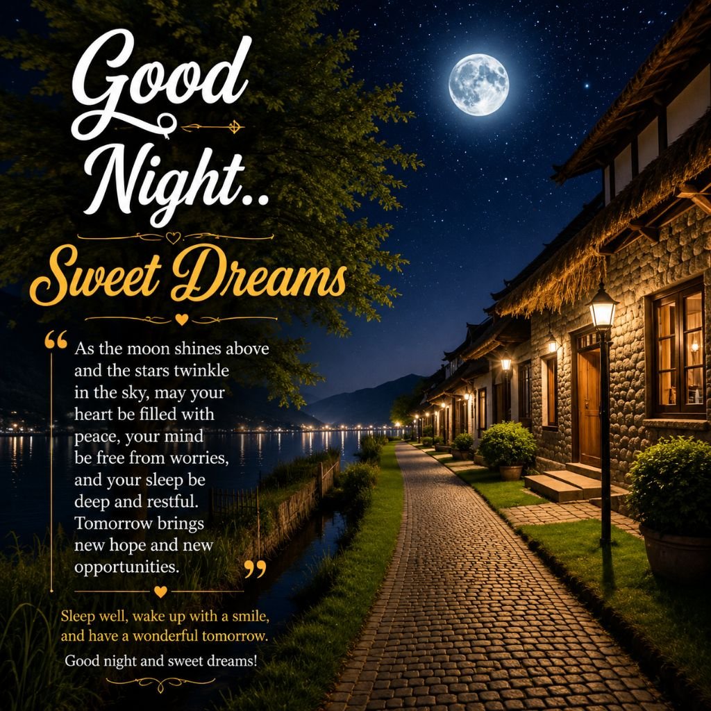 village good night wishes image with quotes