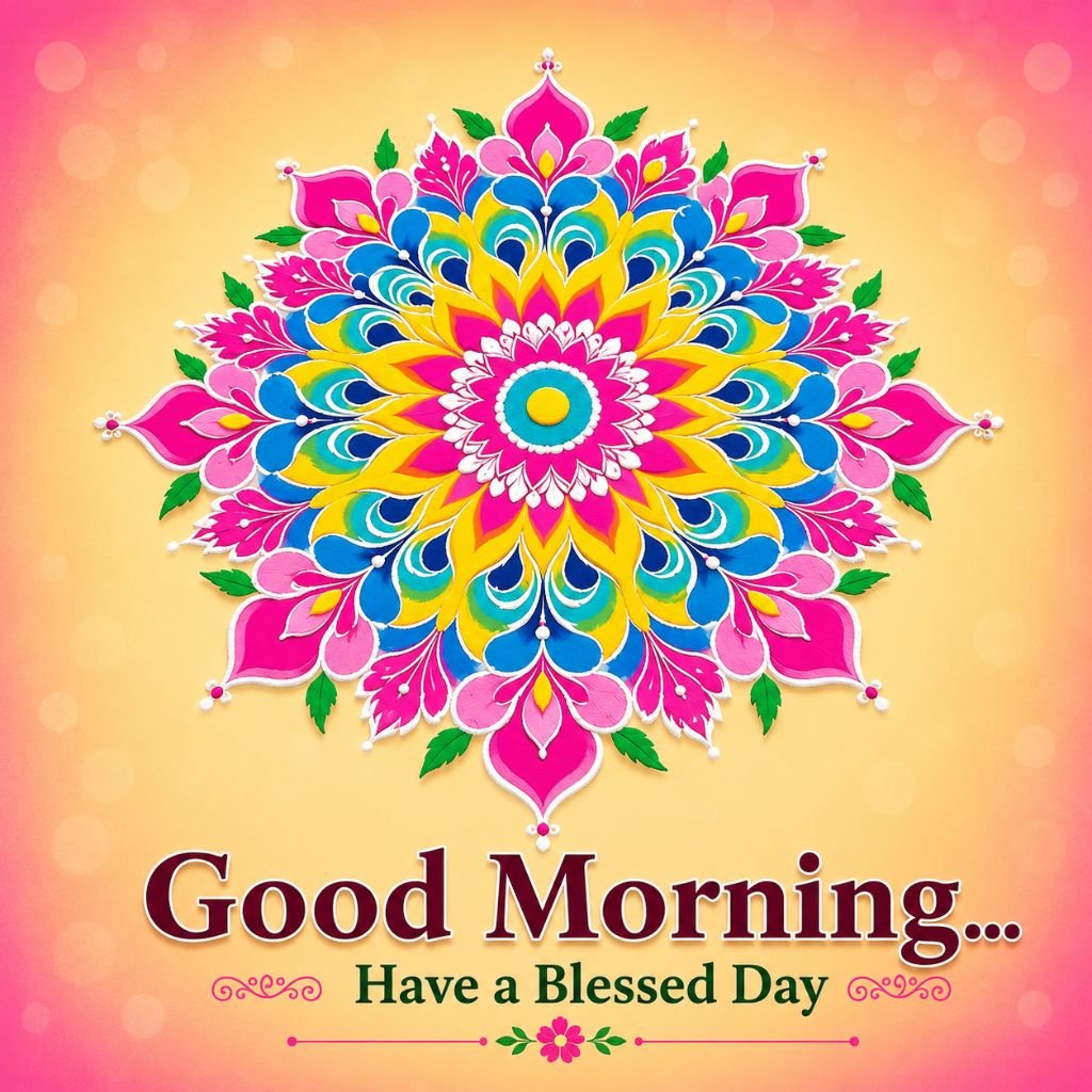 Colorful floral rangoli design good morning friends images