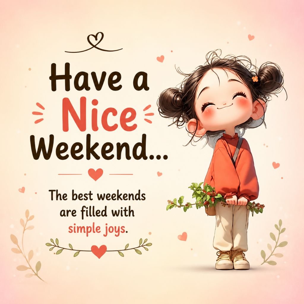 Cute cartoon girl Have a Nice Weekend message