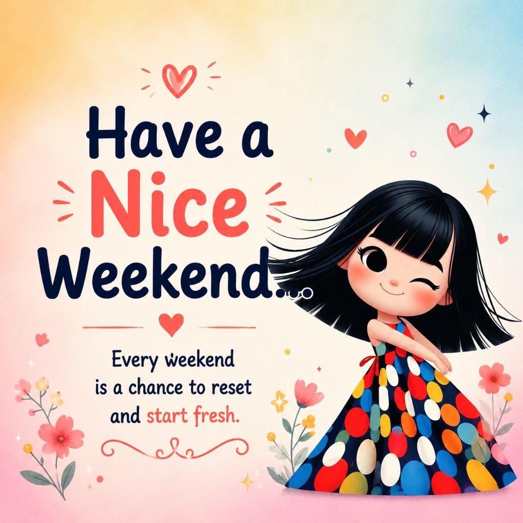 Cute smiling girl with a Have a Nice Weekend quote