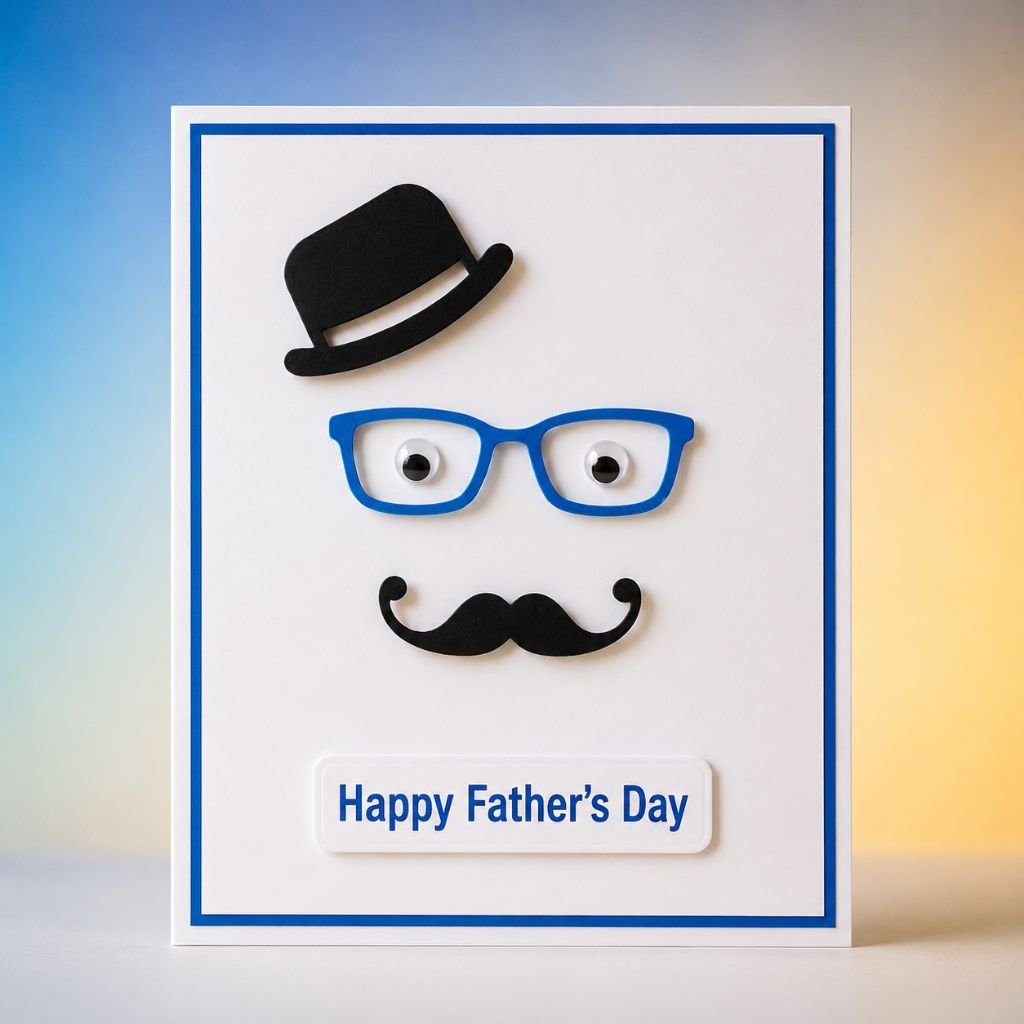 Happy Father’s Day card with black hat and blue eyeglasses