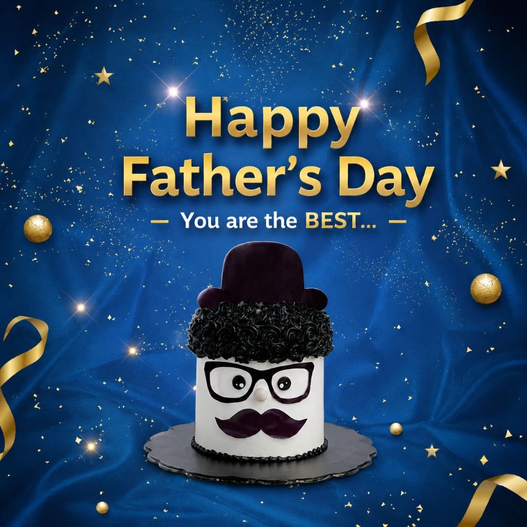 Happy Fathers Day celebration cake with glasses