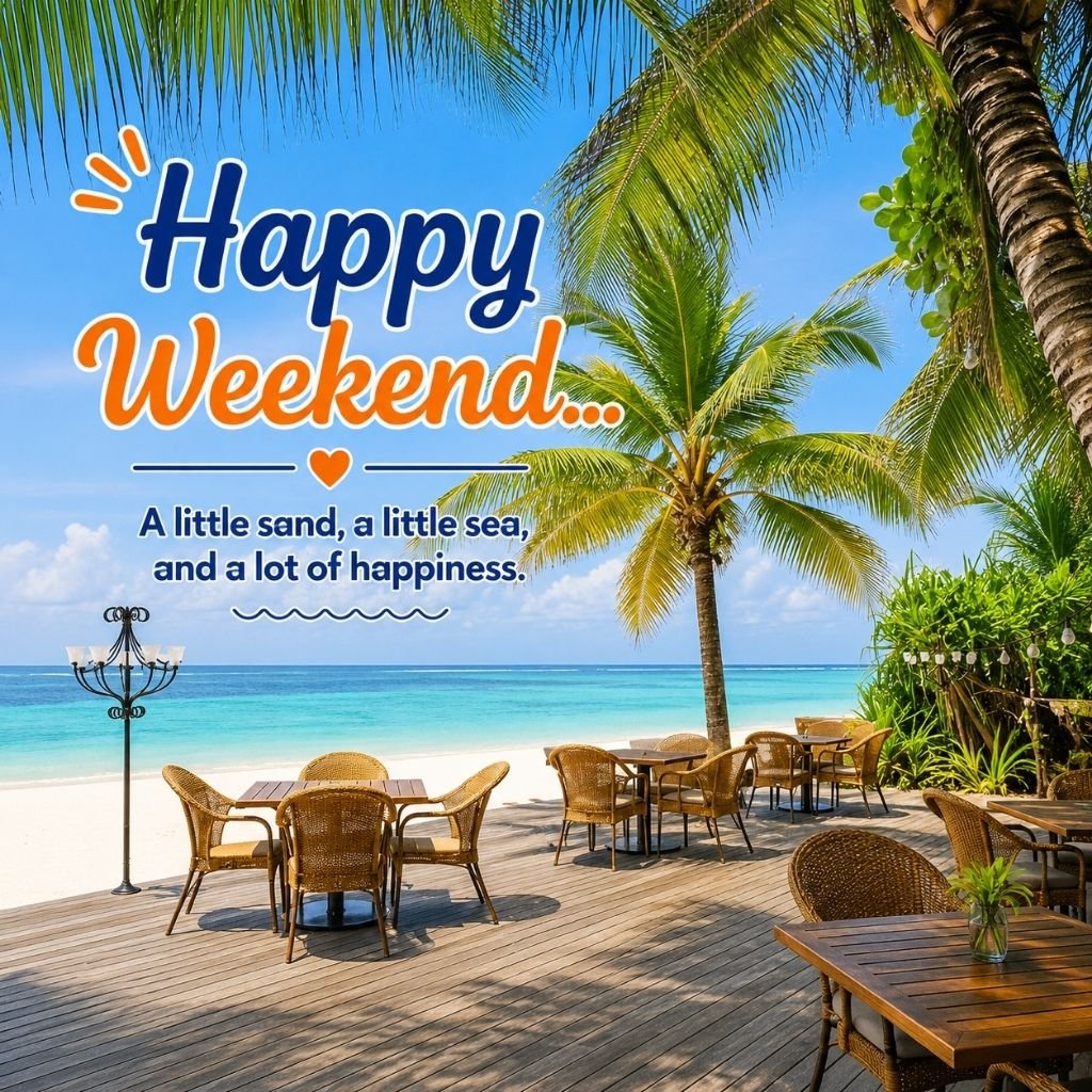 Happy Weekend tropical beach café scene