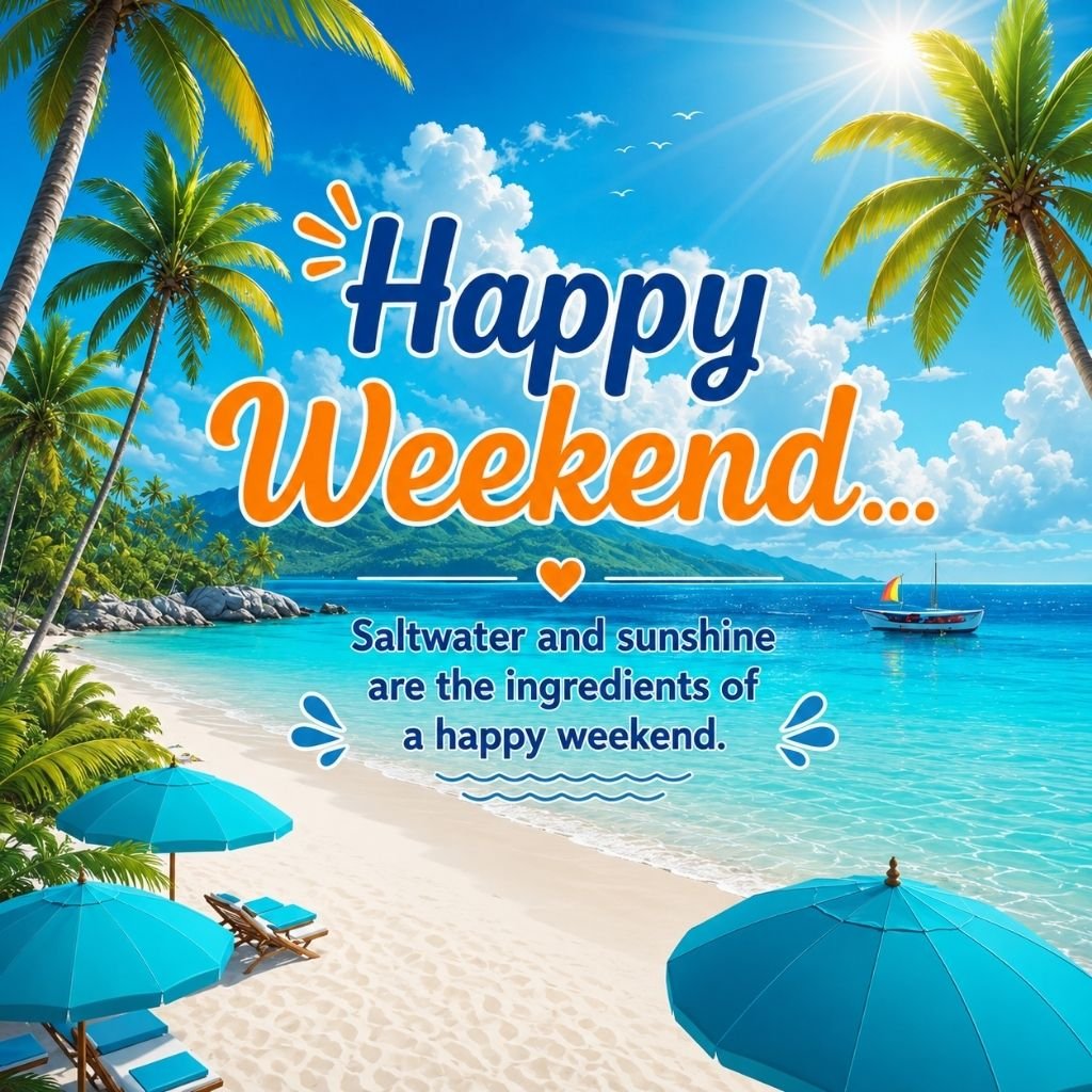 Happy Weekend tropical beach scene