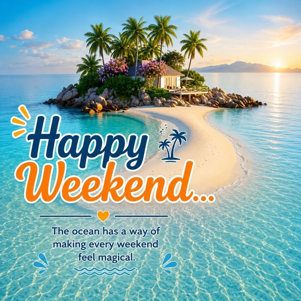 Happy Weekend tropical island greeting card
