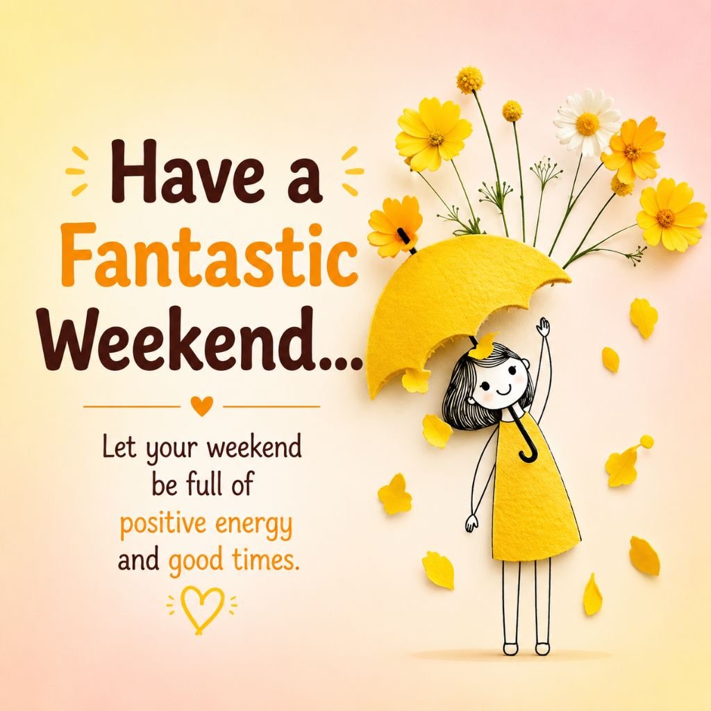  Have a Fantastic Weekend message yellow umbrella