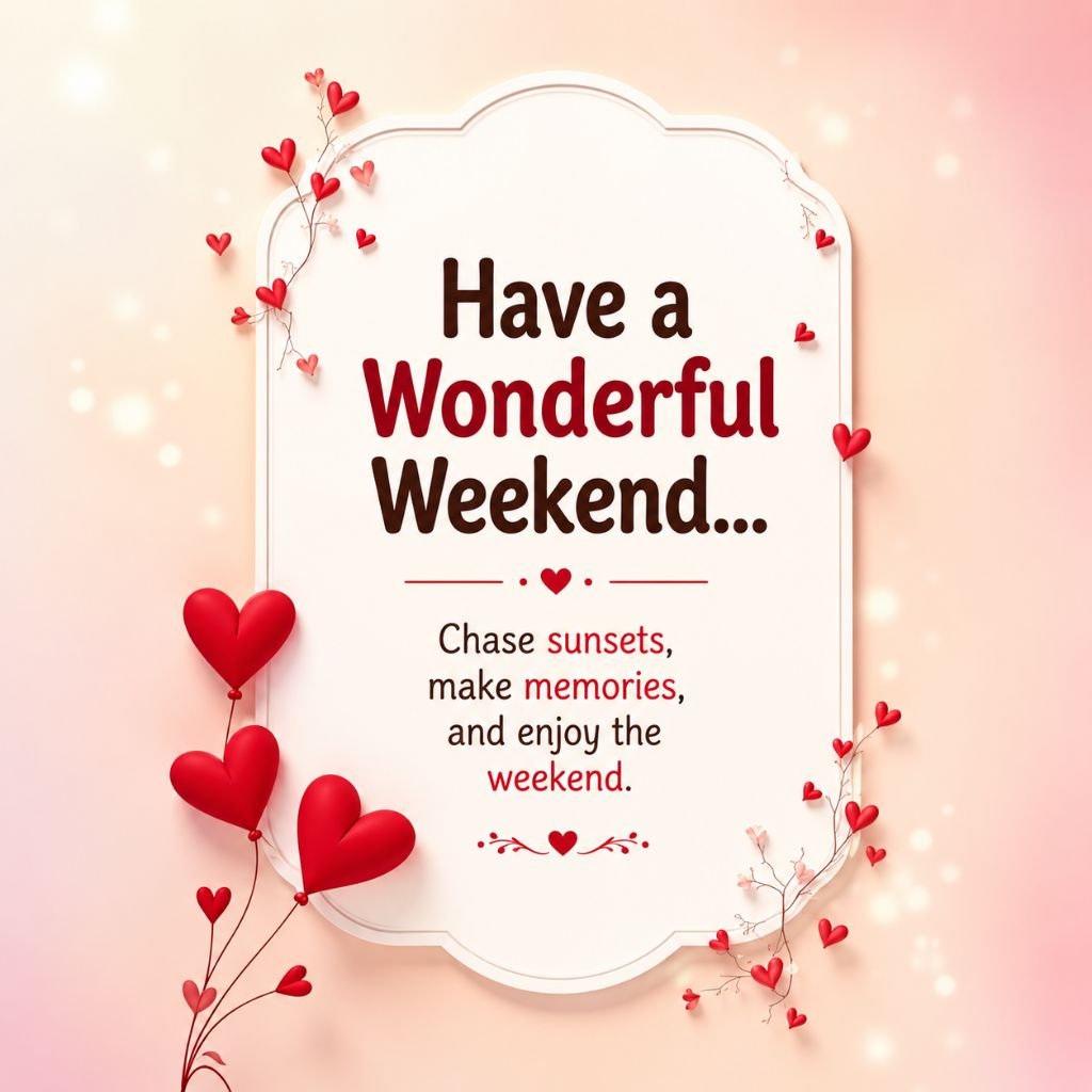 Have a Wonderful Weekend greeting card with red heart decorations
