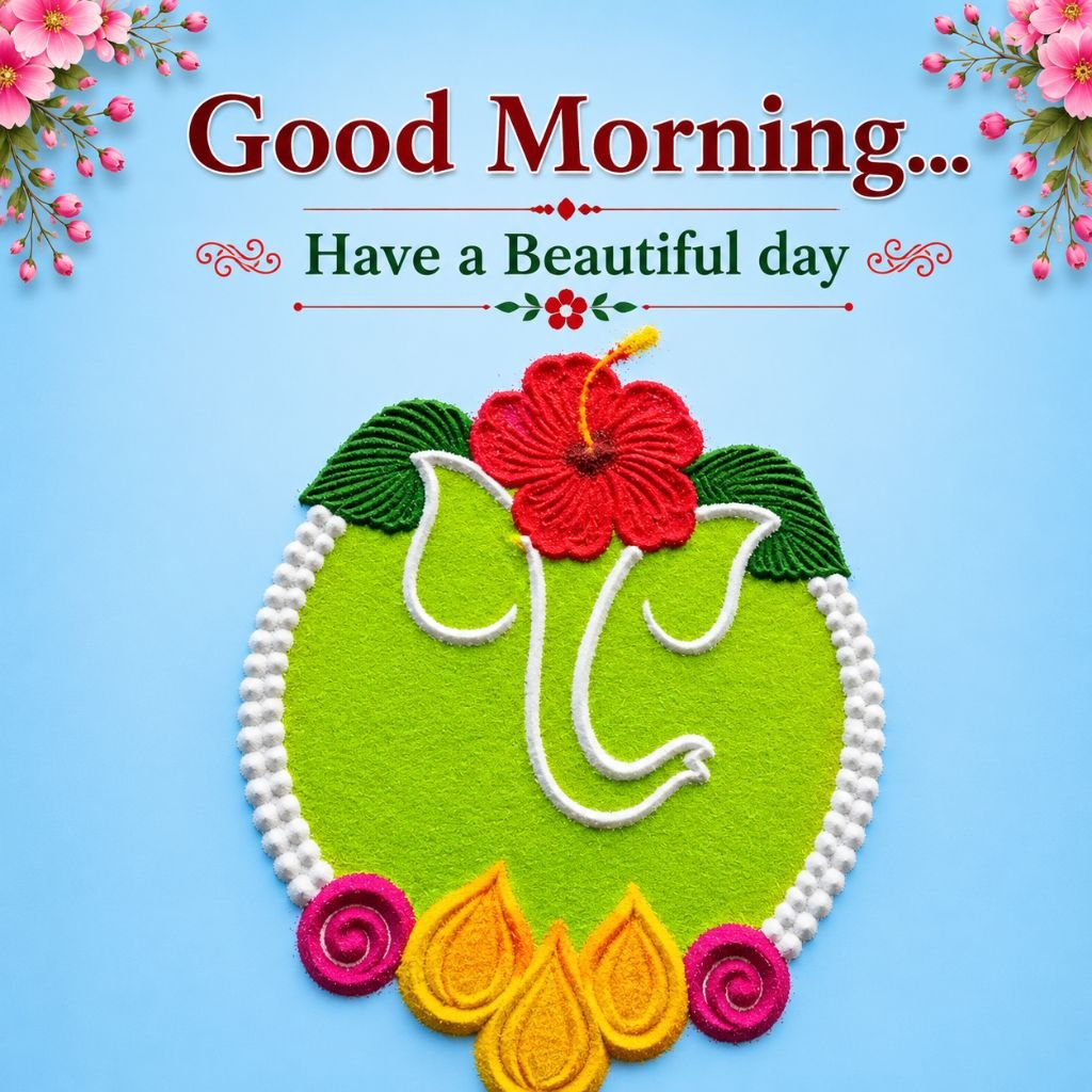 Lord Ganesha rangoli design good morning mom messages