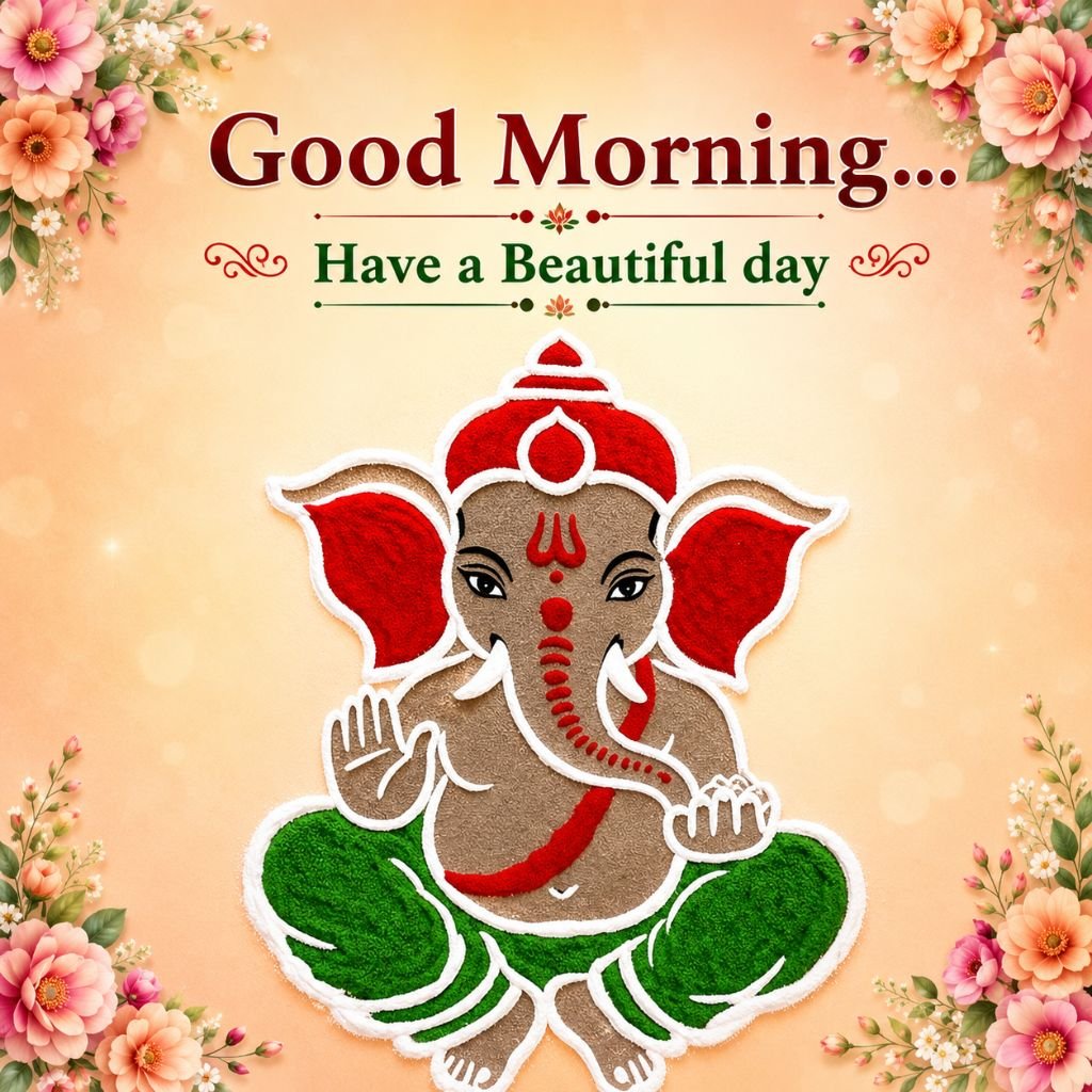 Lord Ganesha rangoli good morning messages to mother