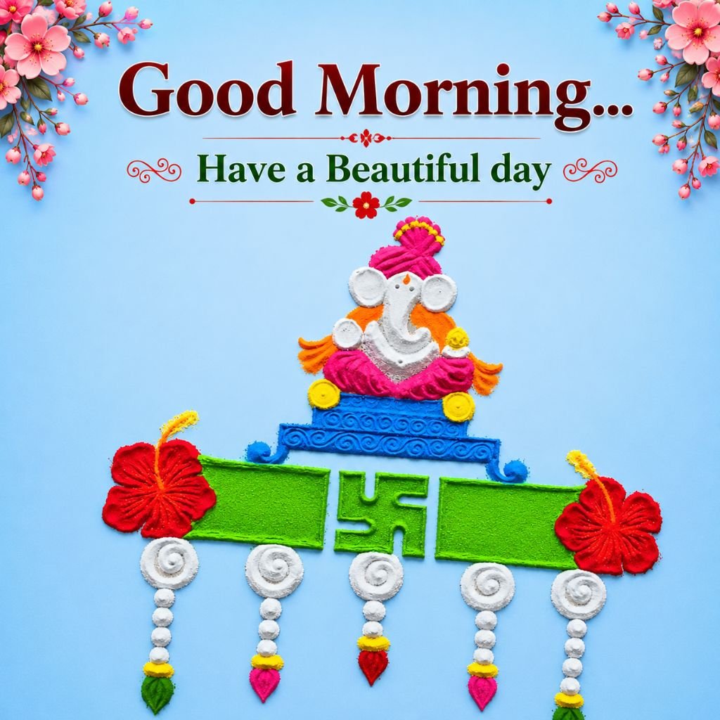 Lord Ganesha rangoli wed morning greetings