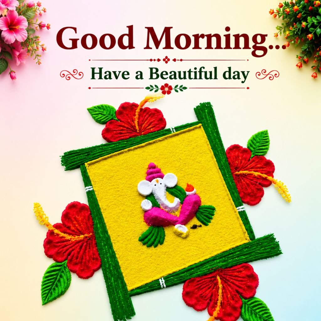 Lord Ganesha rangoli wednesday morning greetings