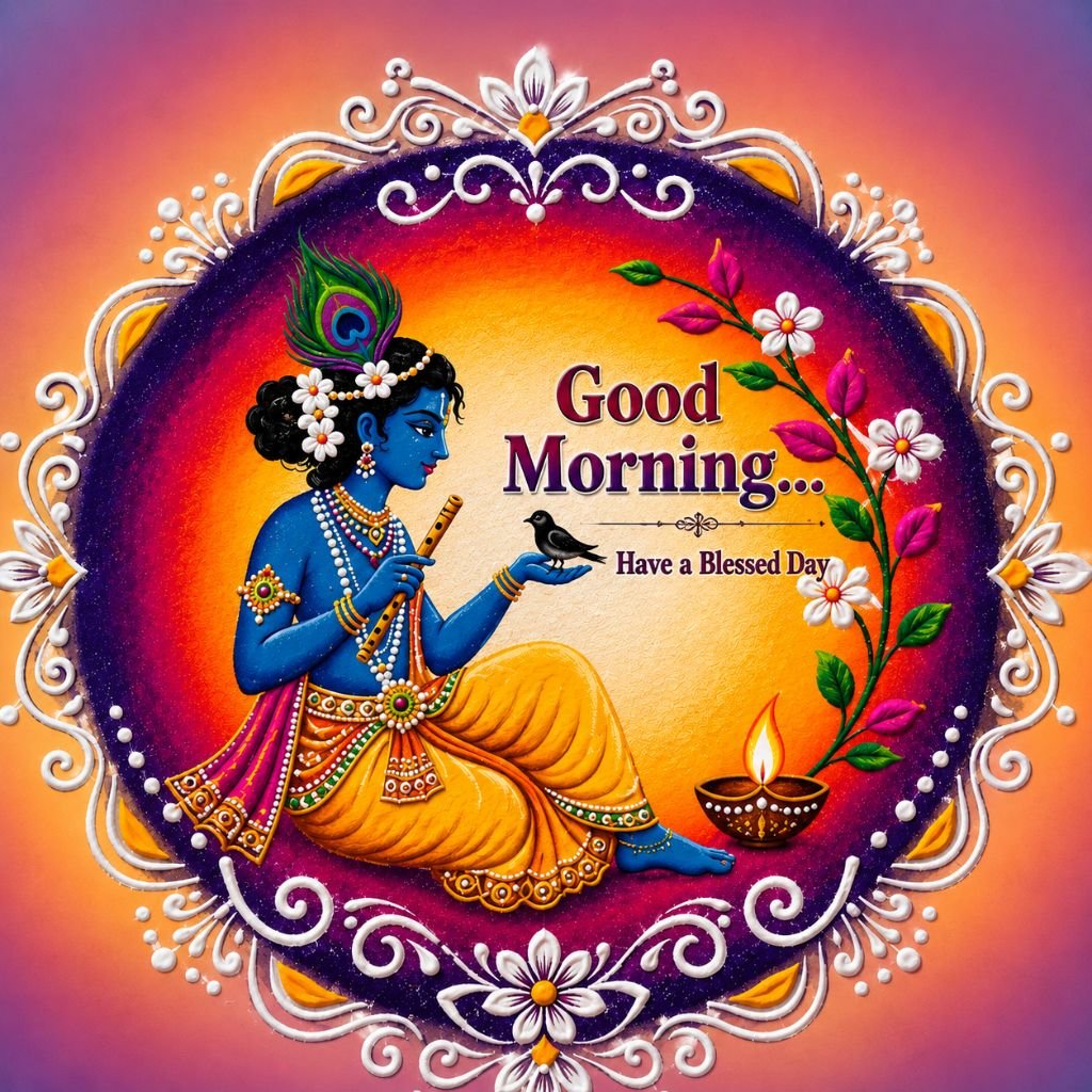 Lord Krishna playing a flute with a bird beautiful morning photos