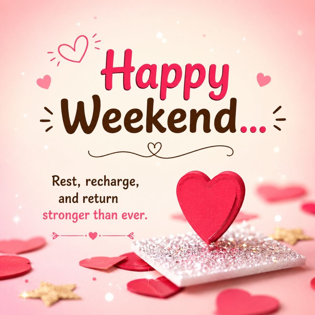 Pink heart decoration with a Happy Weekend message