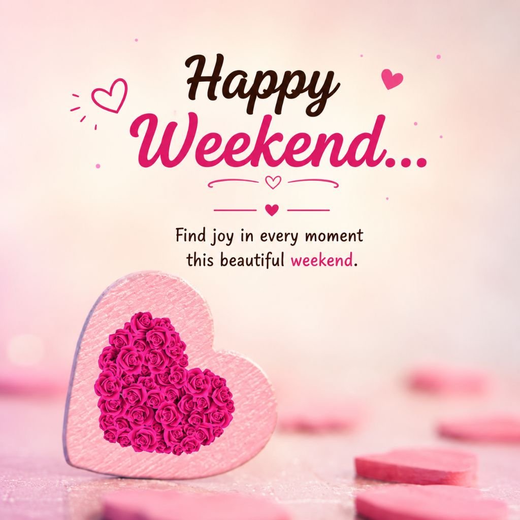Pink heart with a rose-filled Happy Weekend quote
