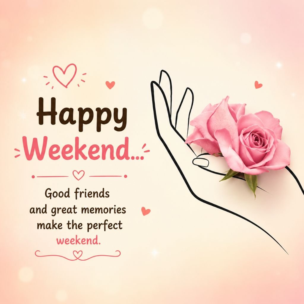 Pink rose Happy Weekend message