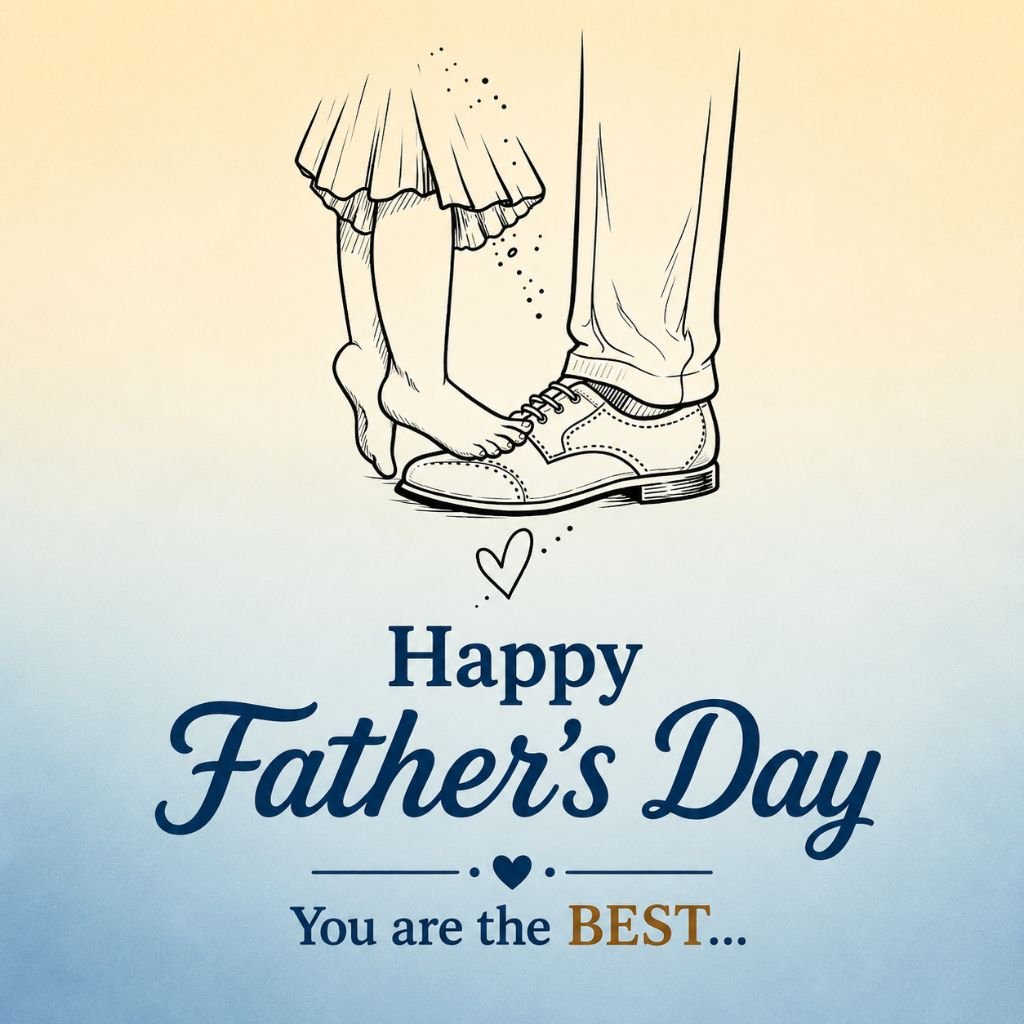 a child standing on a father’s shoes Happy Father’s Day