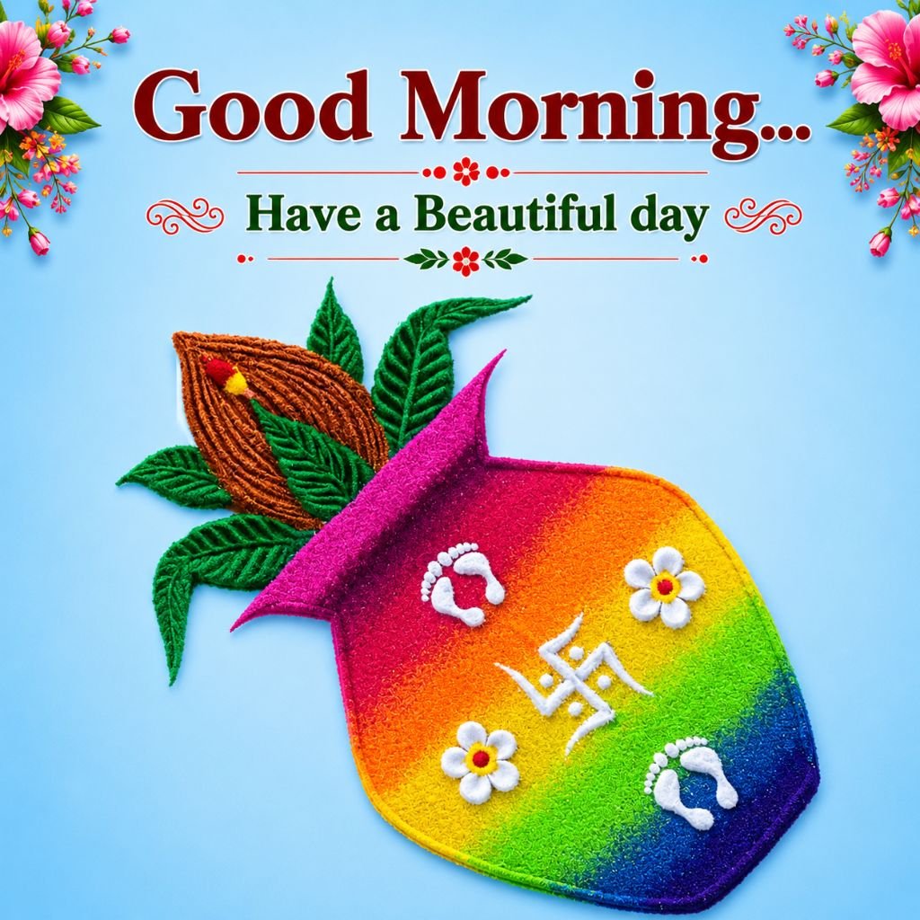 a colorful kalash rangoli motivational positive good morning messages for friends