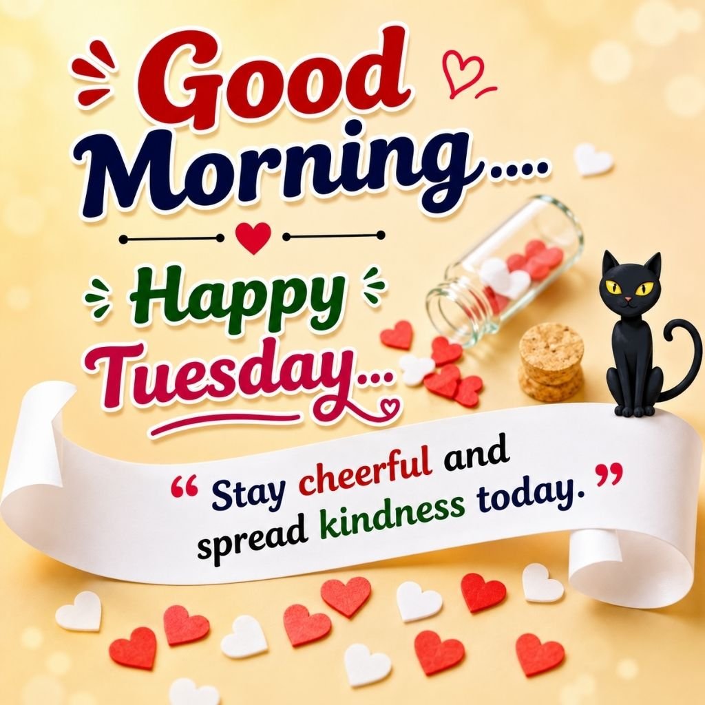 a cute black cat with a good morning tuesday images and quotes