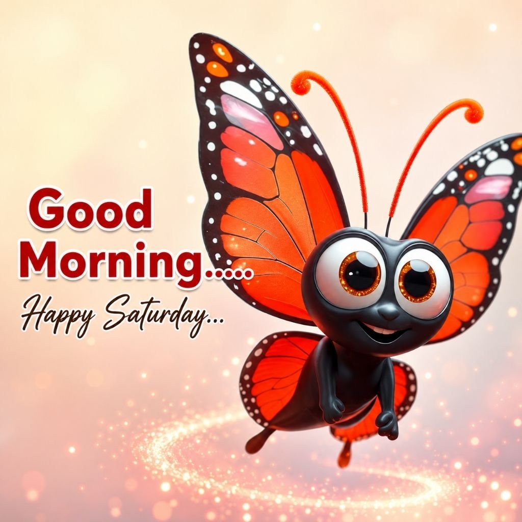 a cute cartoon butterfly flying over with saturday inspirational images