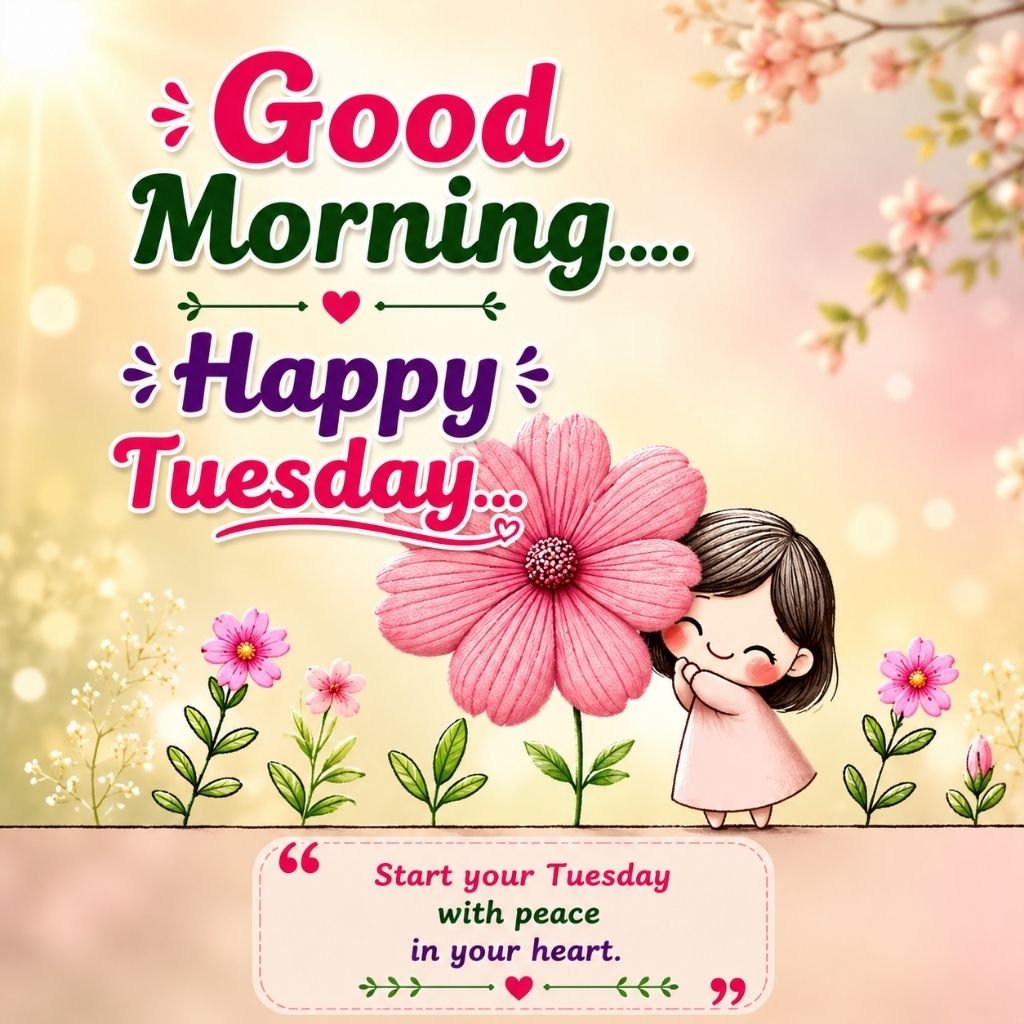  a cute little girl hugging a large pink flower with tuesday motivation