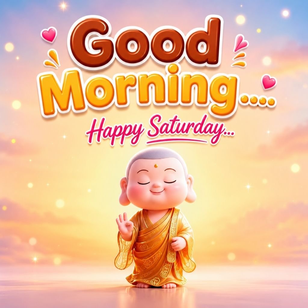 a cute little monk standing with weekend positive good morning saturday