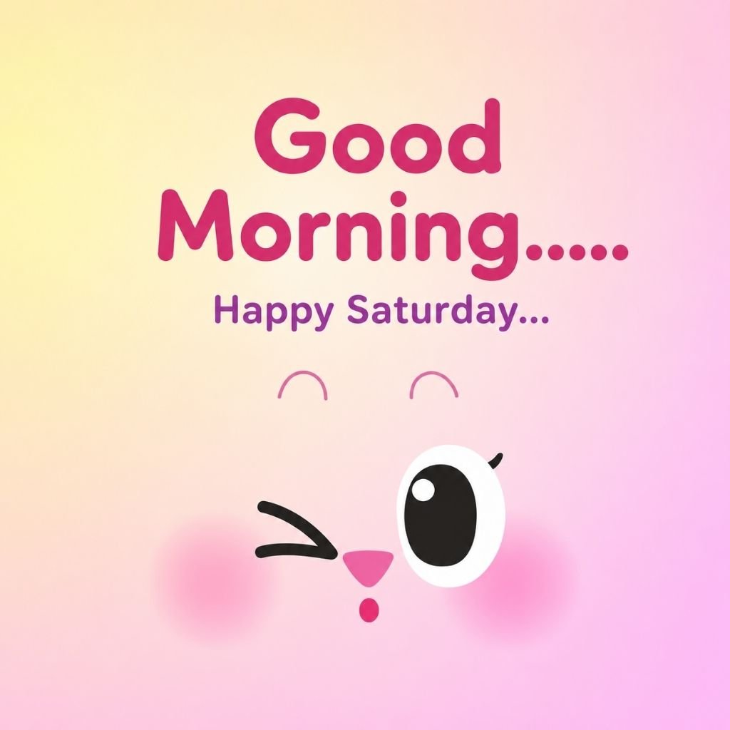 a cute winking cartoon face with happy saturday messages