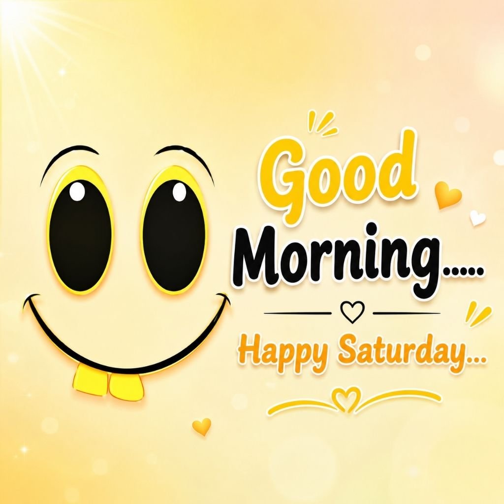 a cute yellow smiley face with large eyes with saturday images pictures
