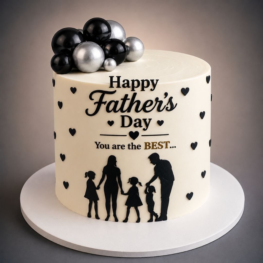 a family silhouette Happy Father’s Day cake