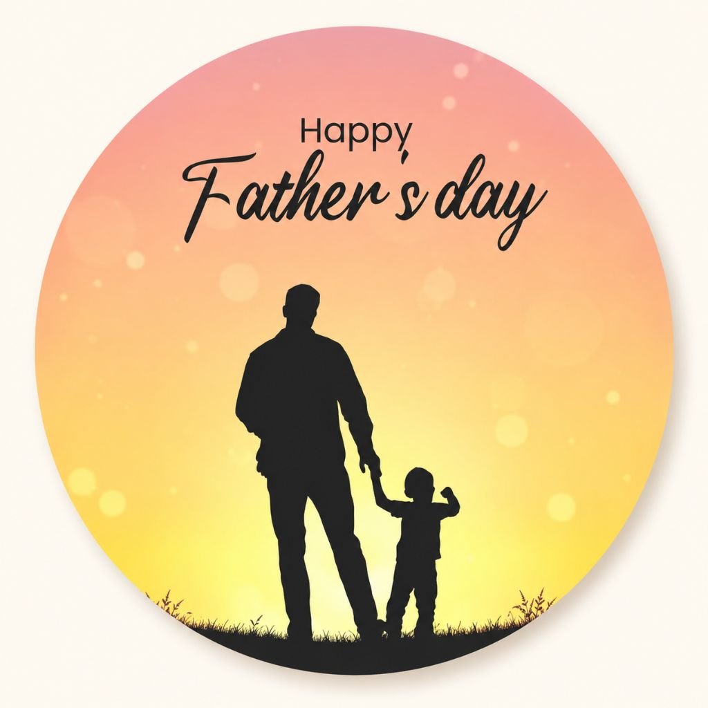 a father and child holding hands at sunset Happy Father’s Day silhouette