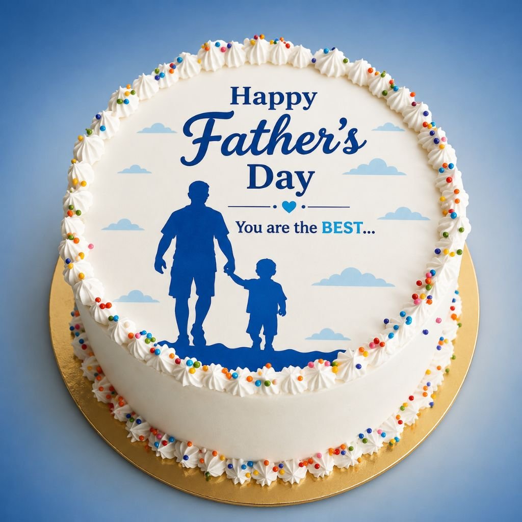 a father and child silhouette Happy Father’s Day cake