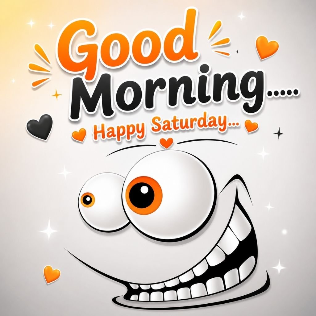 a funny cartoon face with good morning happy saturday images