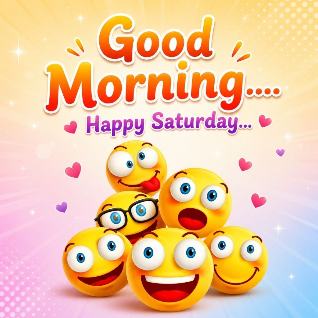 a group of funny yellow emoji faces with saturday blessings pictures
