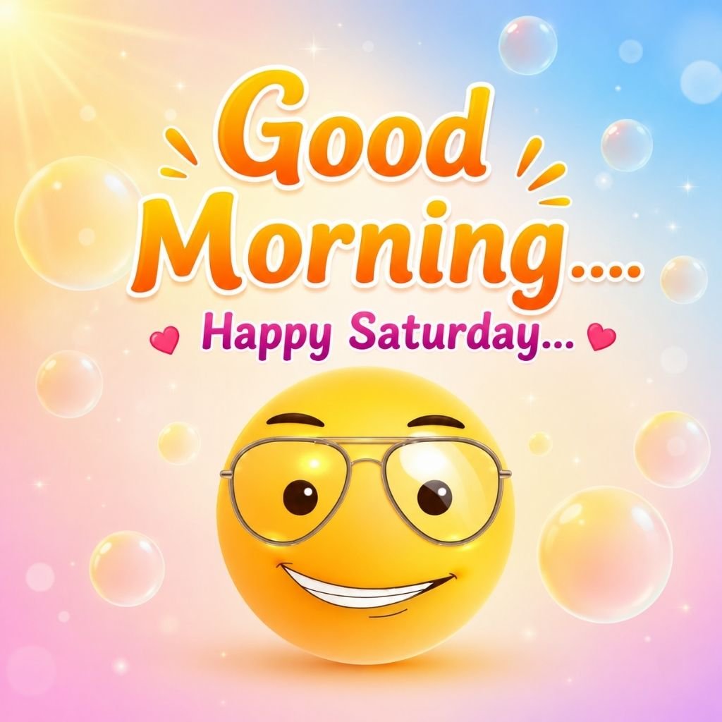 a happy yellow emoji with happy saturday images