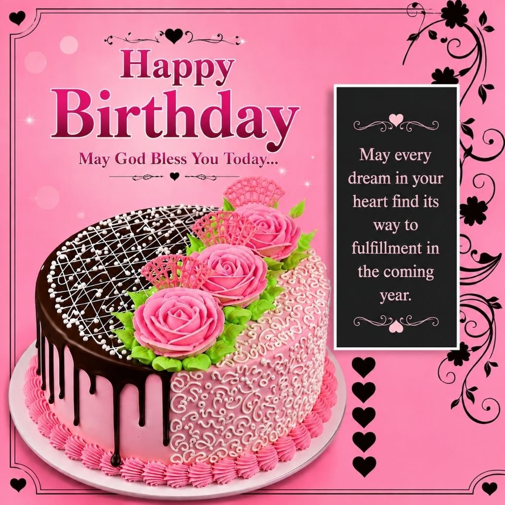a pink chocolate drip cake birthday wishes for a friend