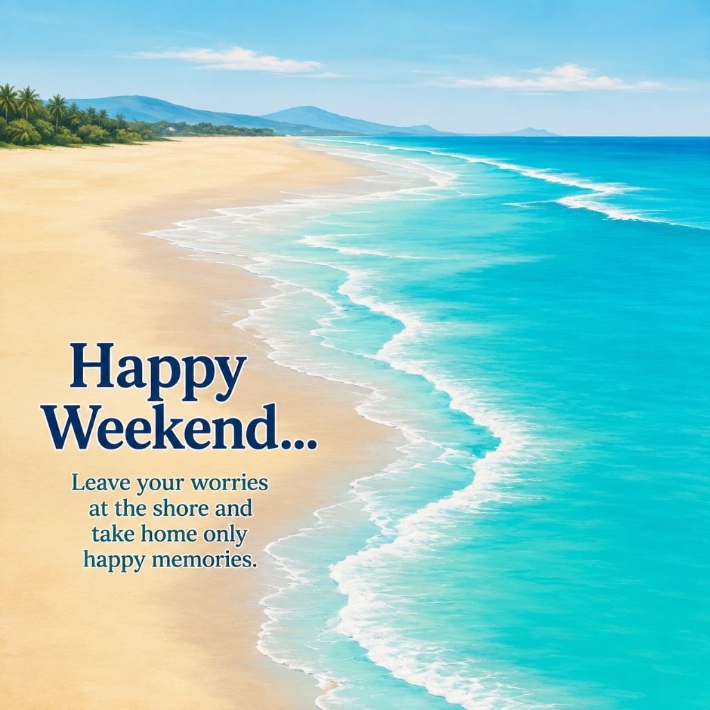 a pristine sandy shoreline happy weekend quotes images