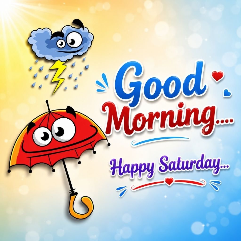 a smiling cartoon umbrella funny saturday sayings